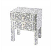 Bone Inlay Bedside Table - Camel Bone & Resin, 58x56x46 Cm | Antique Handmade Floral Geometric Design, 2 Drawer Decorative Furniture