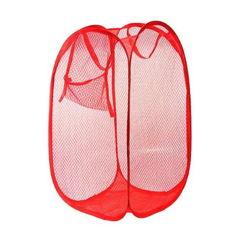 Red 248 Laundry Hamper Mesh Fabric For Ventilation Foldable Storage Pop Up Clothes Basket