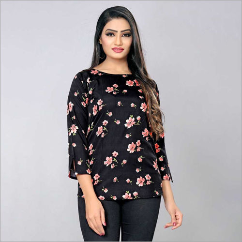 Black Ladies Floral Printed Top