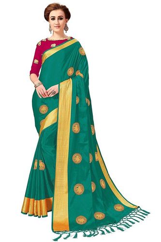 Green Animal Design Embroidered Silk Saree