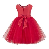 Applique Red Knee Length Party Frock