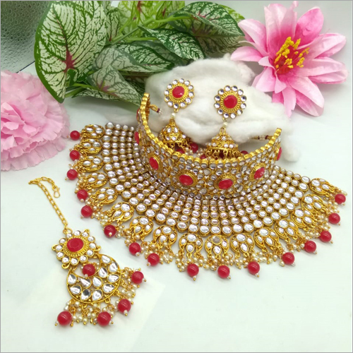 Fancy Pearl And Stone Choker Necklace Set