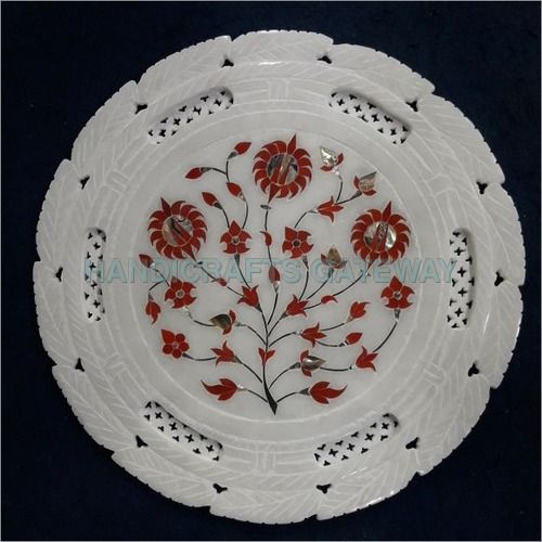 White Handmade Antique Stone Inlay Plates For Hotel Decorative