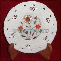 White Handmade Beautiful Marble Inlay Decorative Plate