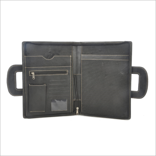 Plain Leather File Folder - Leather Material, Folded Design, Black Color | Elegant and Durable Organizational Solution