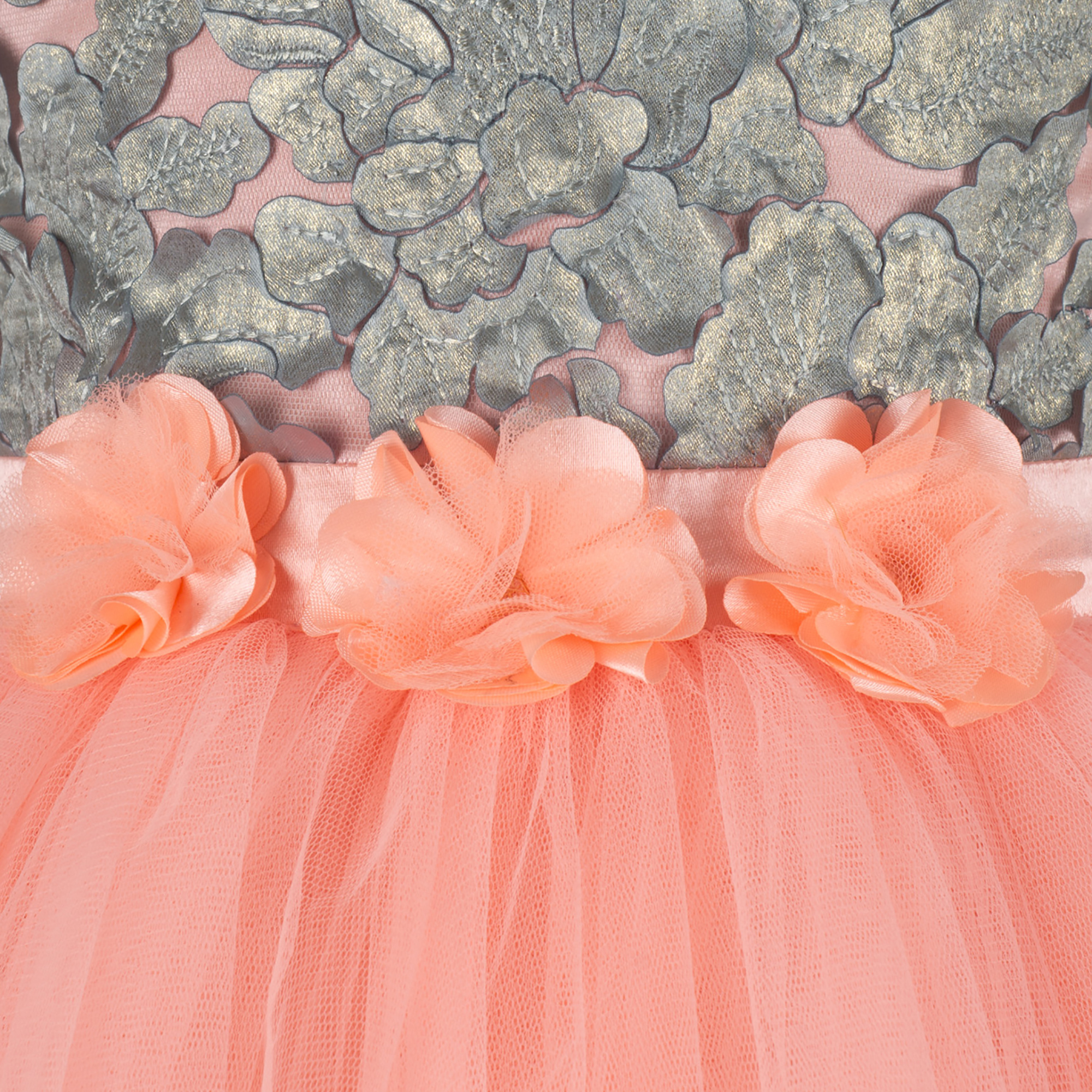 Sequins Embellished Peach Knee Frock.