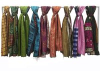 Vintage Silk Kantha Scarves - 18x72 Inch & 30x80 Inch, Multi-Color All Over Printed Handmade Design