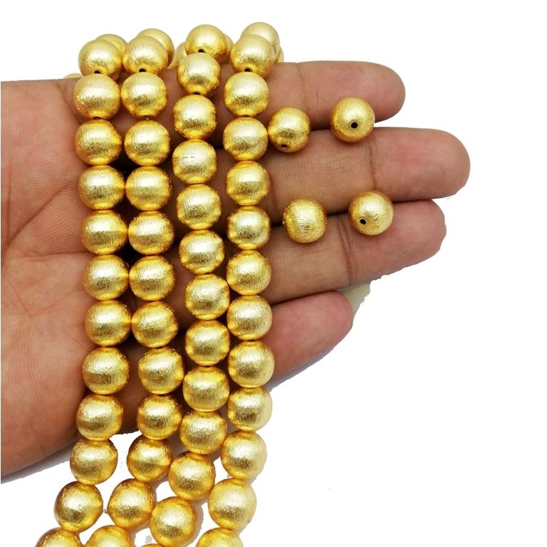 Brushed Gold Plated Copper Round Beads