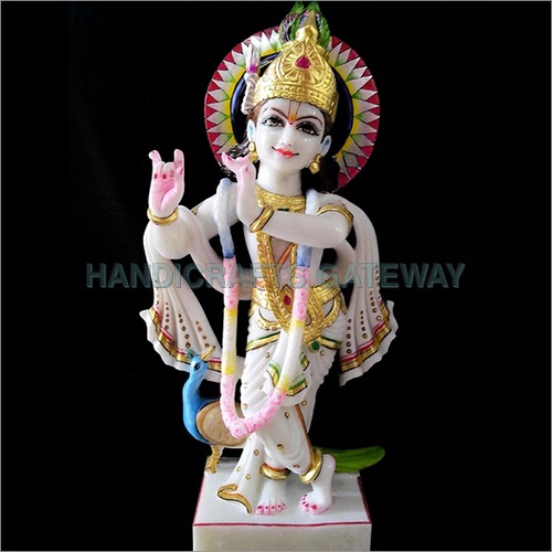 Pure Marble Lord Krishna Statue With Peacock