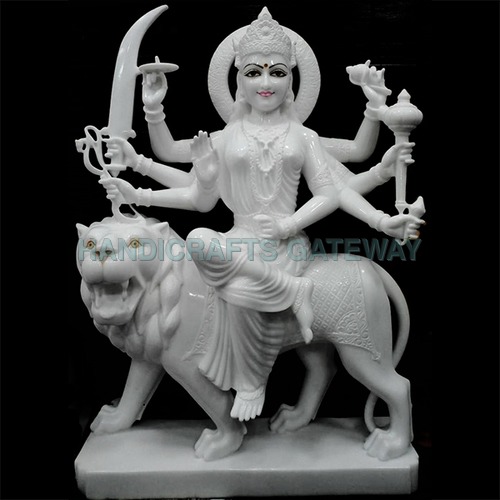 Beautiful White Makrana Marble Durga Maa Murti