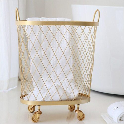 Round Gold Metal Mesh Laundry Basket By WELLSON TRADING COMPANY