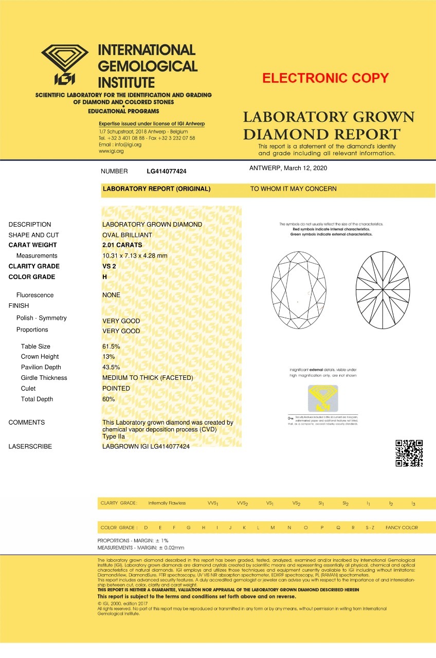 CVD 2.01ct H VS2 OVAL Cut Diamond