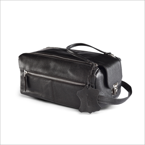 Black Premium Leather Toiletry Bag