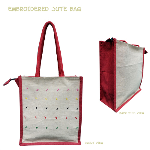Embroidered Jute Lunch Bag
