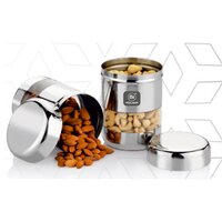 Stainless Steel Food Storage Container Set - Stainless Steel, 12.3 Cm X 9.5 Cm (tea), 11.5 Cm X 8.5 Cm (coffee), 14 Cm X 10.5 Cm (sugar), Airtight & Leak-proof