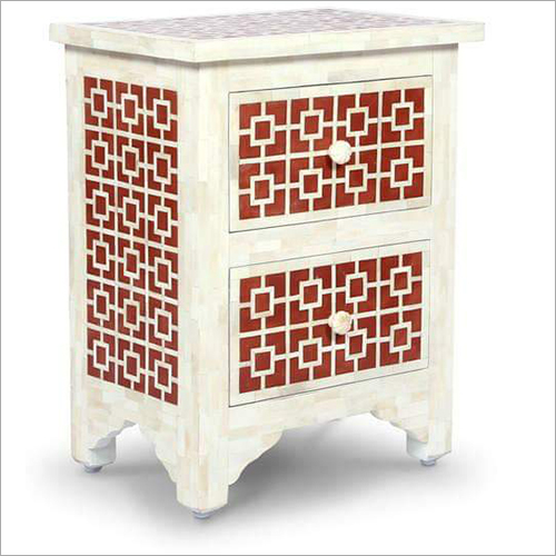 Rectangular Bone Inlay Bedside Chest Table