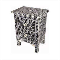 Designer White And Grey Floral Bone Inlay Bedside Table
