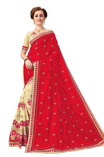 रेड एम्ब्रॉयडरी जॉर्जेट साड़ी