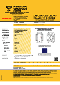 1.04ct Diamond E VS2 IGI Certified Lab Grown CVD Radiant BRILLIANT CUT TYPE2A