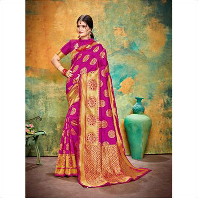 Pink-Golden Ladies Designer Saree