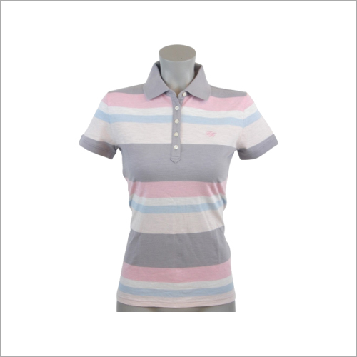 Ladies Stripe Polo T-Shirt