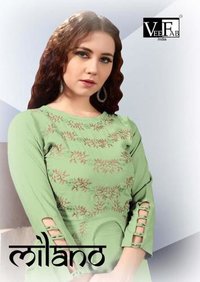 Dry Cleaning Rayon Dyed 14 Kg With Embroidery    High-low Crop Top With Skirt With Stylish Sleeves