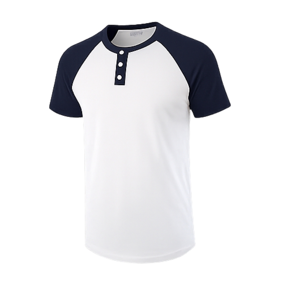 Mens Round Neck T-Shirt - Cotton Blend, Sizes S-XL | Blue-White, Short Sleeve, Quick Dry, Dry Clean, Sweat Absorbent, Skin-Friendly
