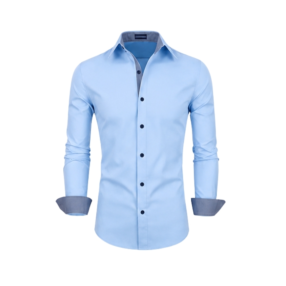 Mens Formal Shirt - Cotton Blend, Size S-XXL, Blue | Long Sleeves, Quick Dry, No Fade, Dry Cleanable, Elegant Turn-Down Collar