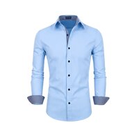 Mens Formal Shirt - Cotton Blend, Size S-xxl, Blue | Long Sleeves, Quick Dry, No Fade, Dry Cleanable, Elegant Turn-down Collar