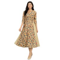 Ladies Kurti - Cotton Blend, Sizes S To Xxl, Multi-color Frock Style | 3/4 Sleeve, Printed Pattern, All Season, Quick Dry, Washable