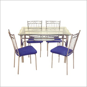 4 Seater SS Dining Glass Top Table