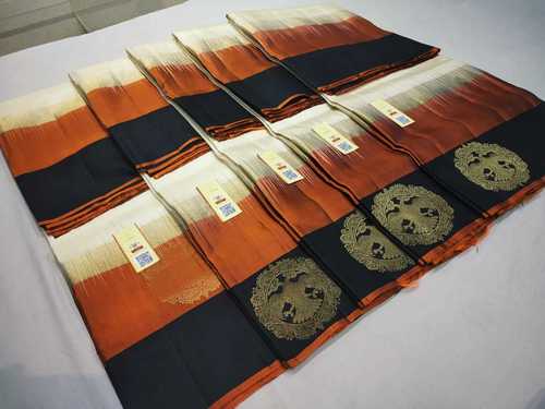 Pure Kanchipuram Silk Saree With White And Black Colour Combination