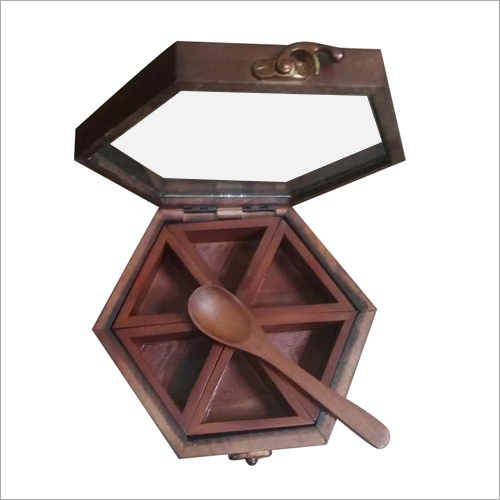 Hexagonal Wooden Spices Box - Polished Wood Finish | Ideal for Arts and Crafts, Home and Wedding Decoration