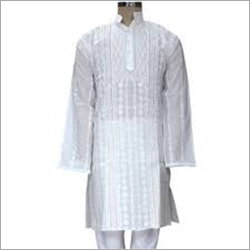 Mens Chikan Kurta - Cotton, White | Breathable, Quick Dry, Washable, Long Sleeves