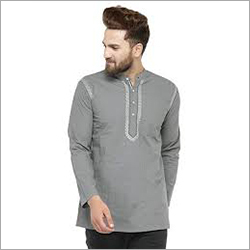 Mens Short Kurta - Cotton, Long Sleeves, Gray | Quick Dry, Washable, Trendy Design