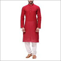 Red & White Mens Plain Kurta Pajama Set
