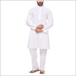 Breathable Mens White  Kurta Pajama Set