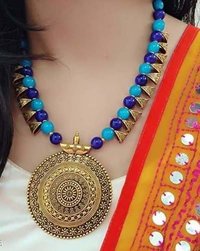 Pendant Glass Beads Necklace with Earrings