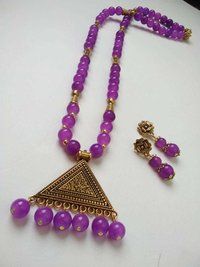 Beaded Long Necklace with Earrings