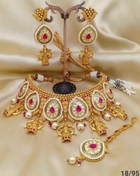 Bridal Golden Pearl Choker Necklace Set