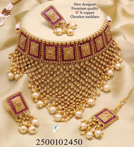 Copper Bridal Necklace Set with Earrings and Maang Tika