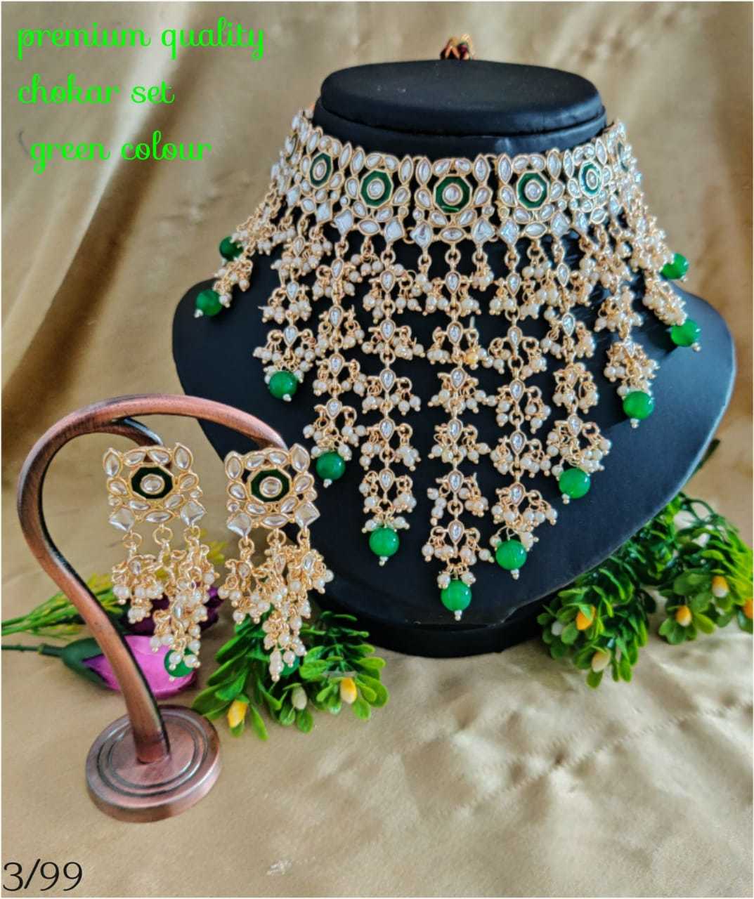 Choker Stone Necklace with Earrings and Maang Tika