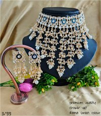 Choker Stone Necklace with Earrings and Maang Tika