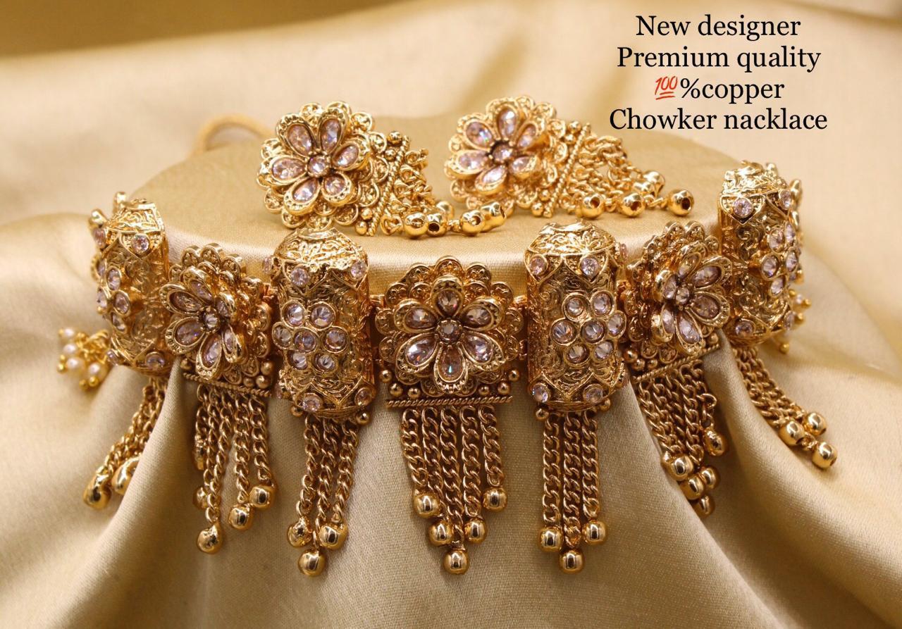Golden Stone Choker Necklace Set