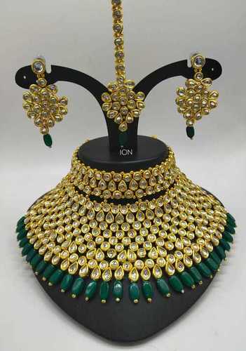 Polki Necklace Set with Earrings and Maang Tika