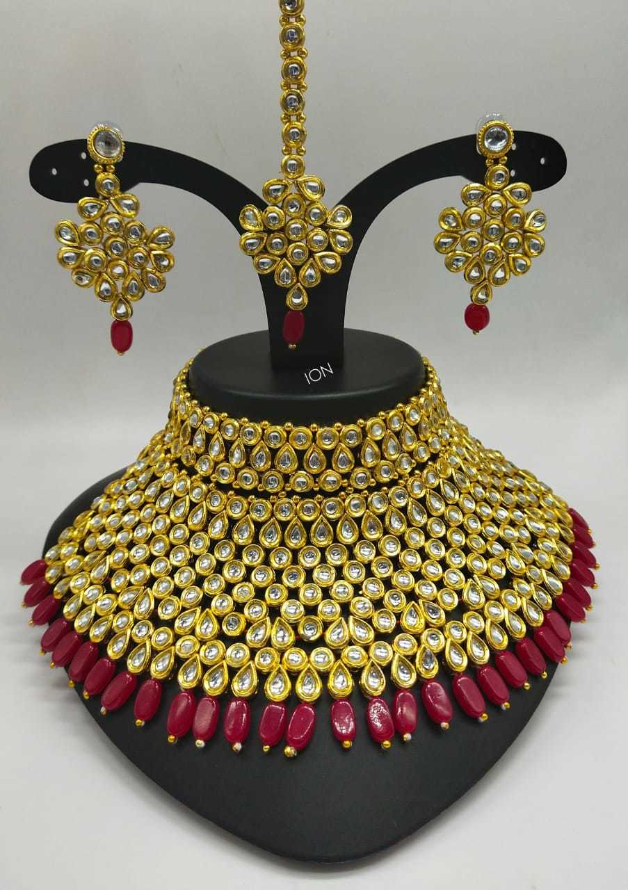 Polki Necklace Set with Earrings and Maang Tika