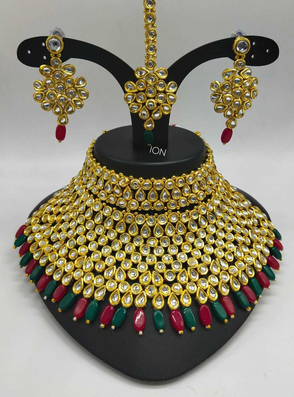 Polki Necklace Set with Earrings and Maang Tika