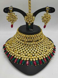 Polki Necklace Set with Earrings and Maang Tika