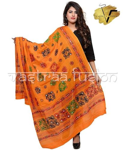 Mustard CHAKACHAK DUPATTA - Embroidered Aari Work, 2.20 mtr Length | Multi Color, Perfect for Casual and Festive Occasions