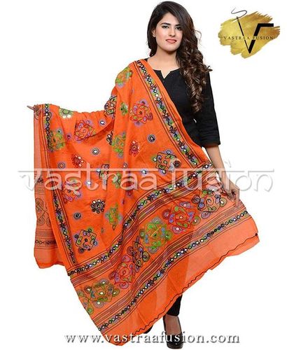 Orange Chakachak Dupatta - Embroidered Aari Work, 2.20 Mtr Long, Multi Color, Casual & Festive Wear | Lightweight 200g, Moq: 20 Pcs